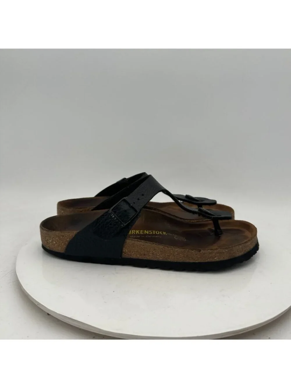 Birkenstock Gizeh Women Size 7 Black Birko-Flor T Strap Thong Leather Sandal
